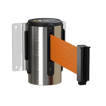 Montour Line Retractable Belt Barrier Wall Mount PSteel Case Fixed 16ft Orange Belt MWM150-PS-OR-F-S-160